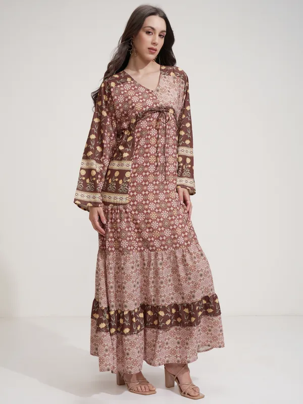 Tokyo Talkies Women Olive Printed Maxi Dress