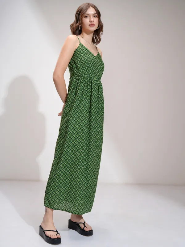 Tokyo Talkies Women Green Printed Maxi Dress