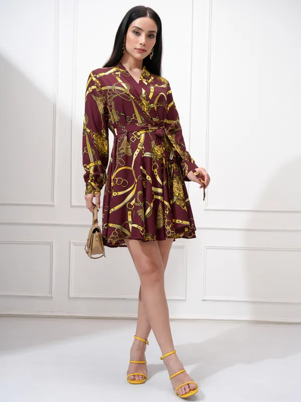 Tokyo Talkies Women Maroon Printed Wrap Dress