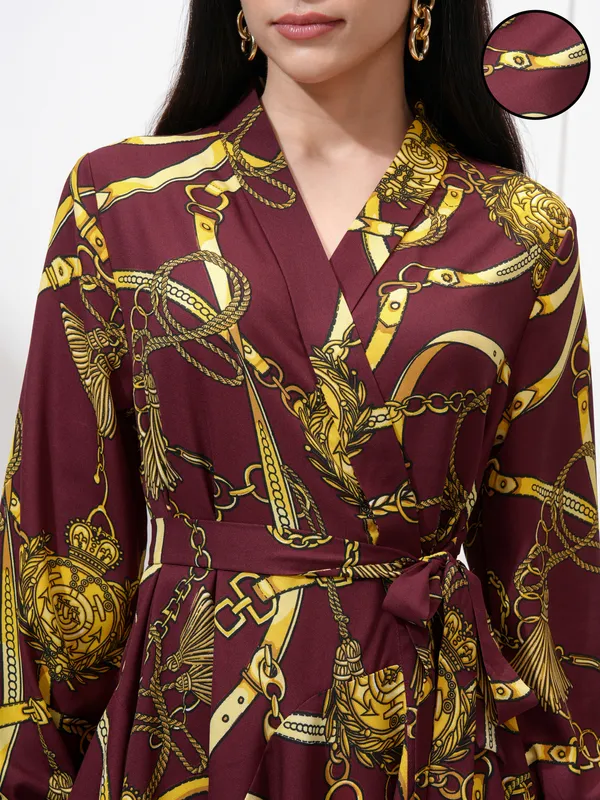 Tokyo Talkies Women Maroon Printed Wrap Dress