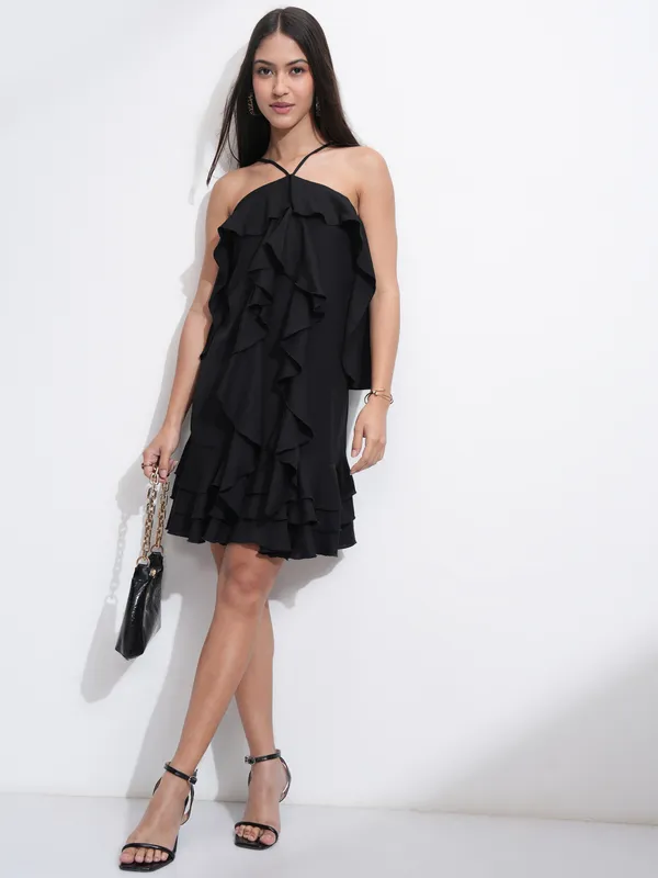 Tokyo Talkies Women Black Solid A-Line Dress