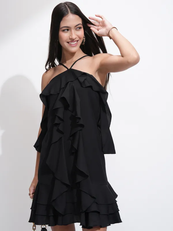 Tokyo Talkies Women Black Solid A-Line Dress