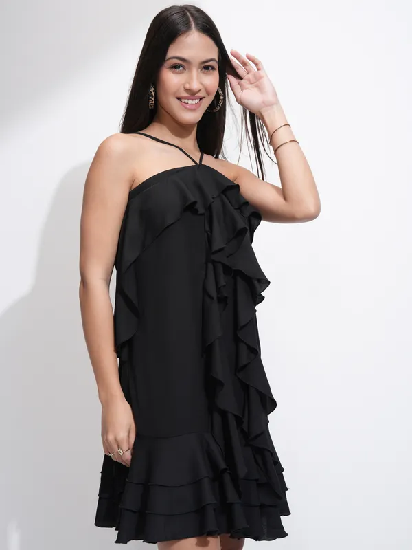 Tokyo Talkies Women Black Solid A-Line Dress