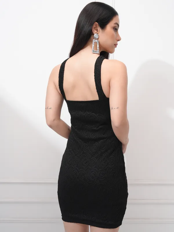 Tokyo Talkies Women Black Self Design Bodycon Dress