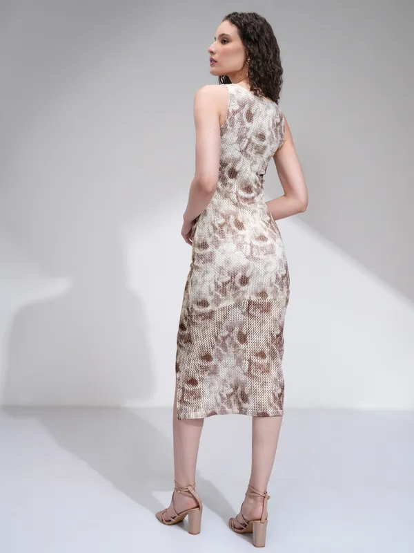 Tokyo Talkies Women Cream Printed Bodycon Dress