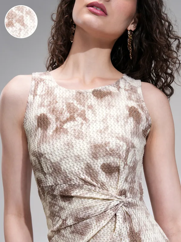 Tokyo Talkies Women Cream Printed Bodycon Dress