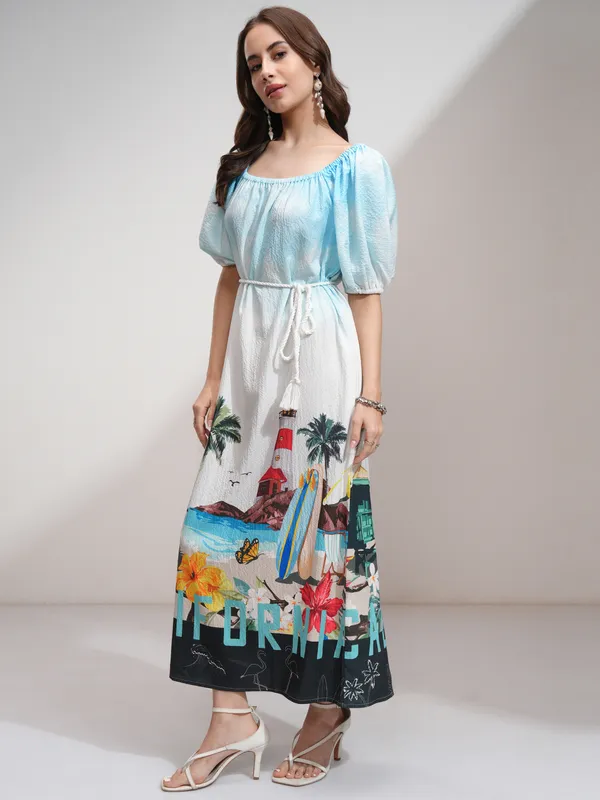 Tokyo Talkies Women White Printed Maxi Dress