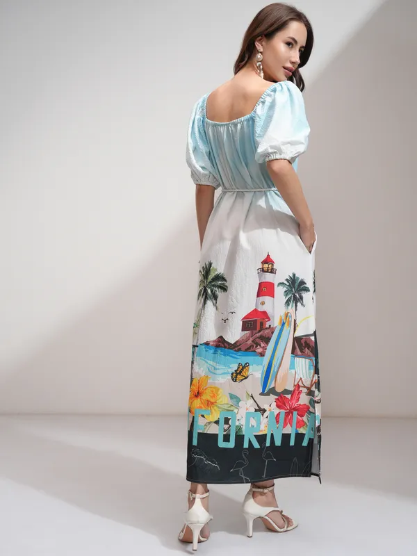 Tokyo Talkies Women White Printed Maxi Dress