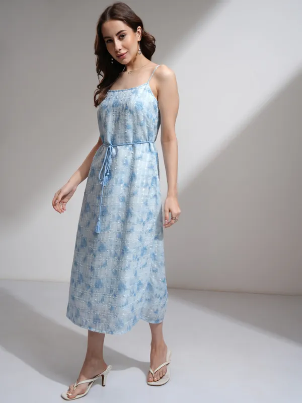 Tokyo Talkies Women Blue Printed A-Line Dress