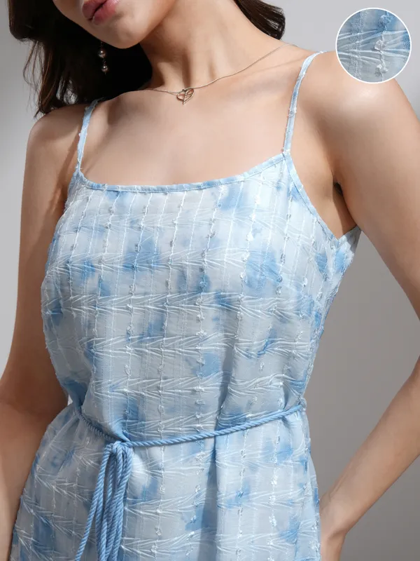 Tokyo Talkies Women Blue Printed A-Line Dress