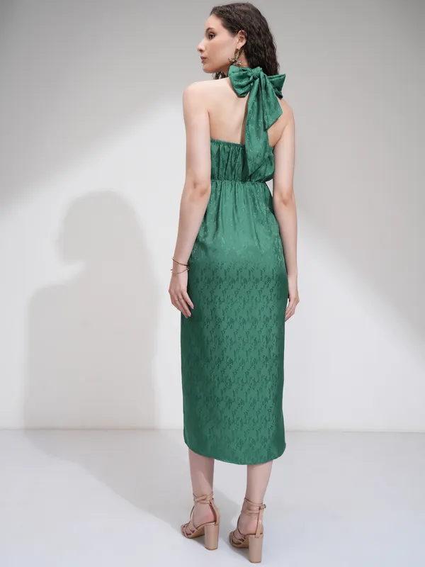 Tokyo Talkies Women Green Self Design Wrap Dress