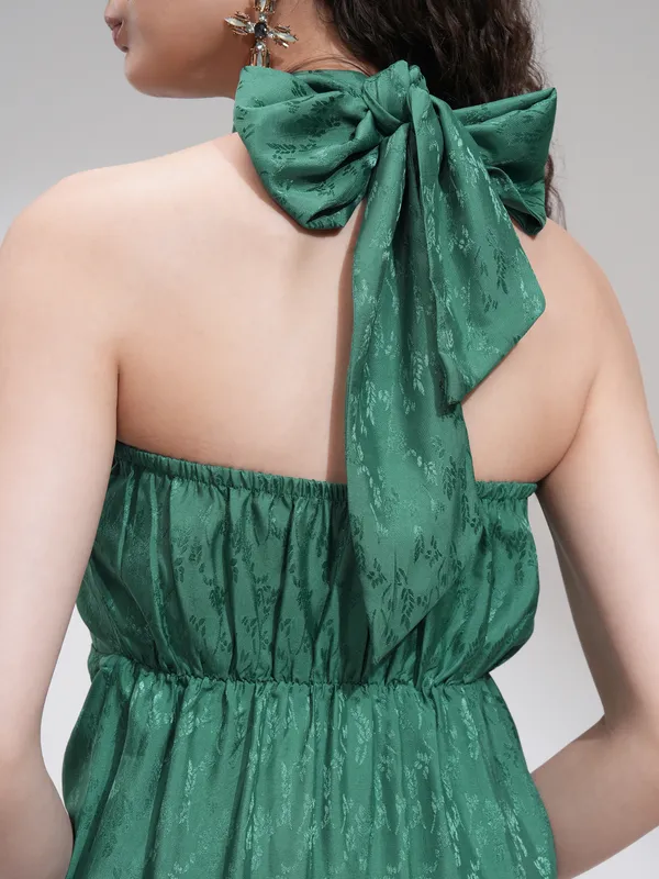 Tokyo Talkies Women Green Self Design Wrap Dress