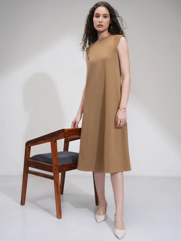 Tokyo Talkies Women Beige Solid Fit And Flare Dress