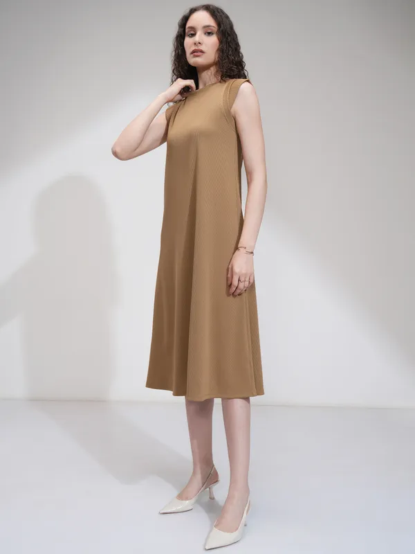 Tokyo Talkies Women Beige Solid Fit And Flare Dress