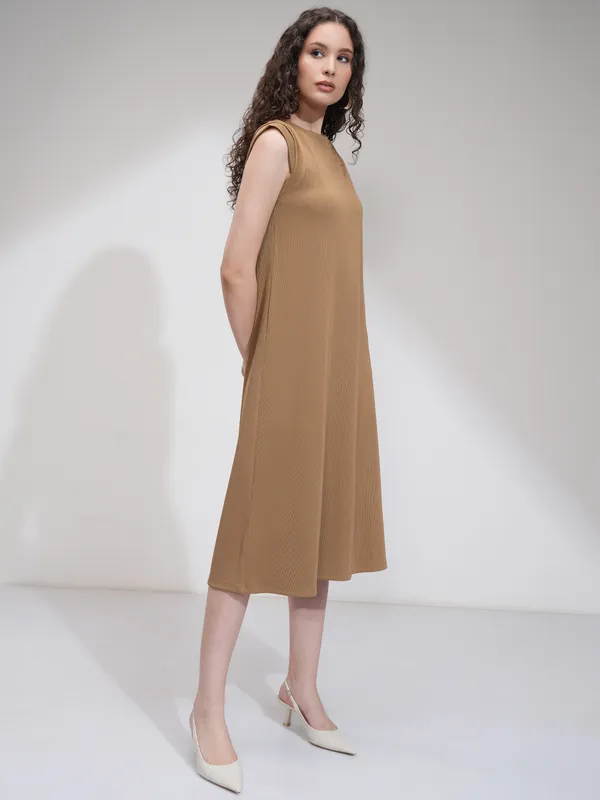 Tokyo Talkies Women Beige Solid Fit And Flare Dress