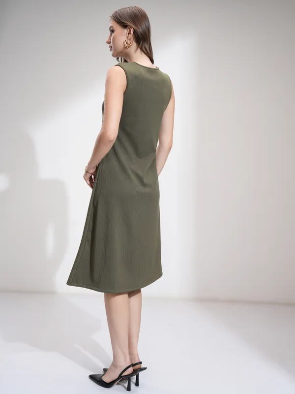 Tokyo Talkies Women Olive Solid Fit And Flare Dress