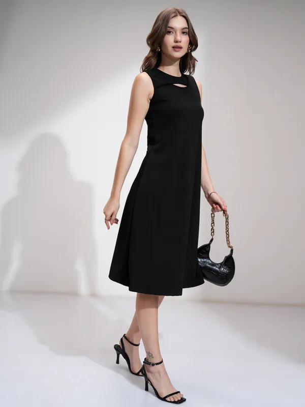 Tokyo Talkies Women Black Solid Fit And Flare Dress