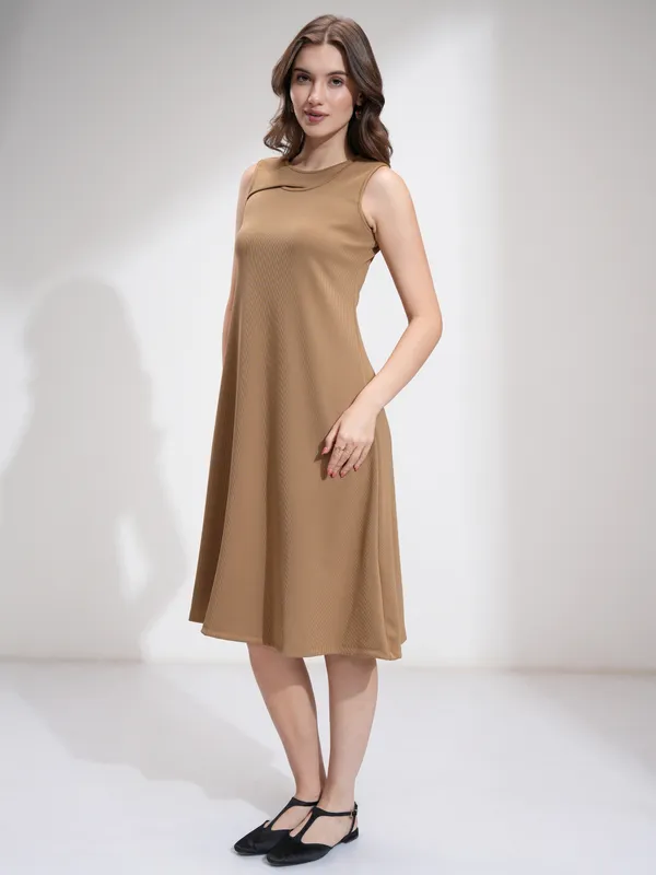 Tokyo Talkies Women Beige Solid Fit And Flare Dress