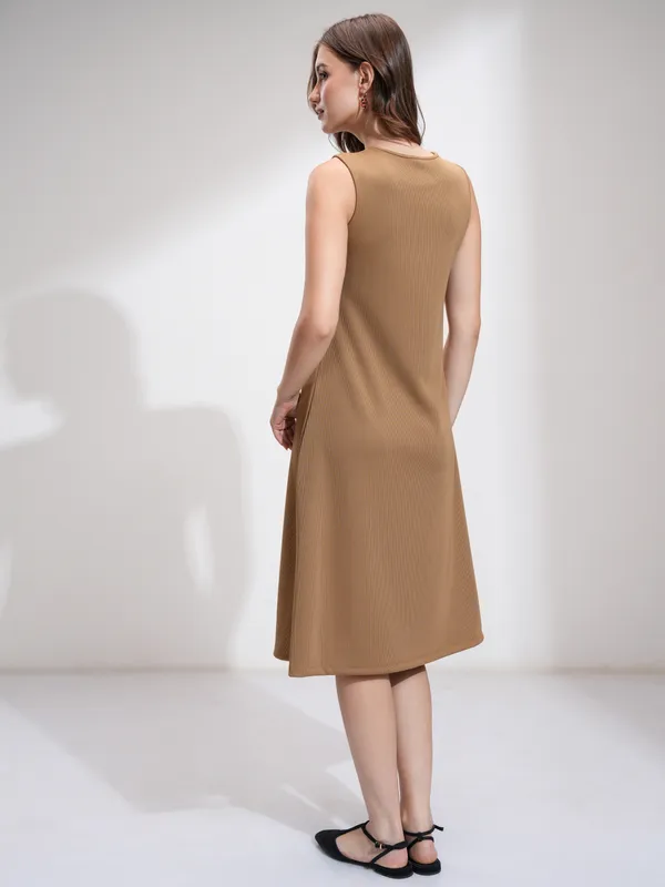Tokyo Talkies Women Beige Solid Fit And Flare Dress