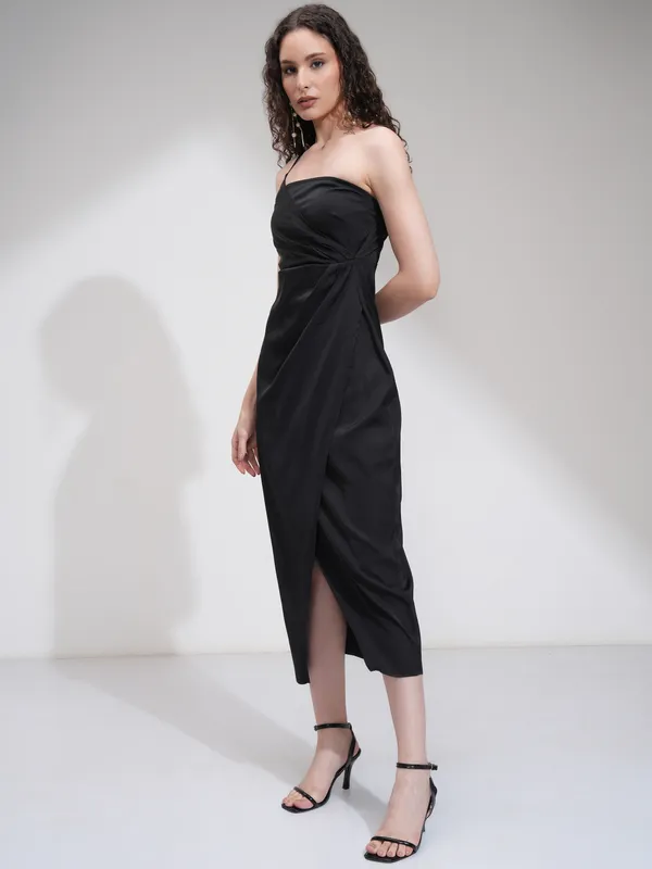 Tokyo Talkies Women Black Solid Fit And Flare Dress