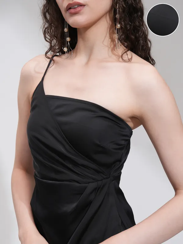 Tokyo Talkies Women Black Solid Fit And Flare Dress