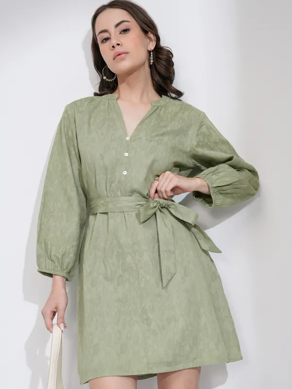 Tokyo Talkies Women Green Solid A-Line Dress