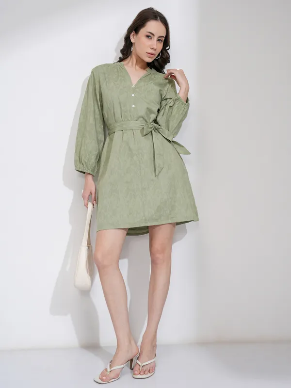 Tokyo Talkies Women Green Solid A-Line Dress