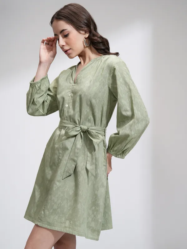 Tokyo Talkies Women Green Solid A-Line Dress