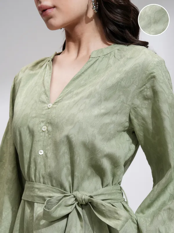 Tokyo Talkies Women Green Solid A-Line Dress