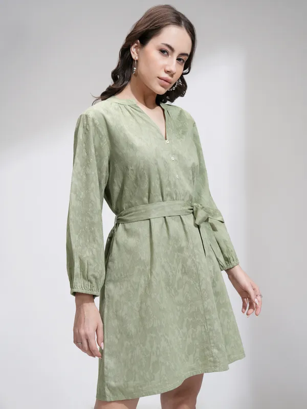 Tokyo Talkies Women Green Solid A-Line Dress