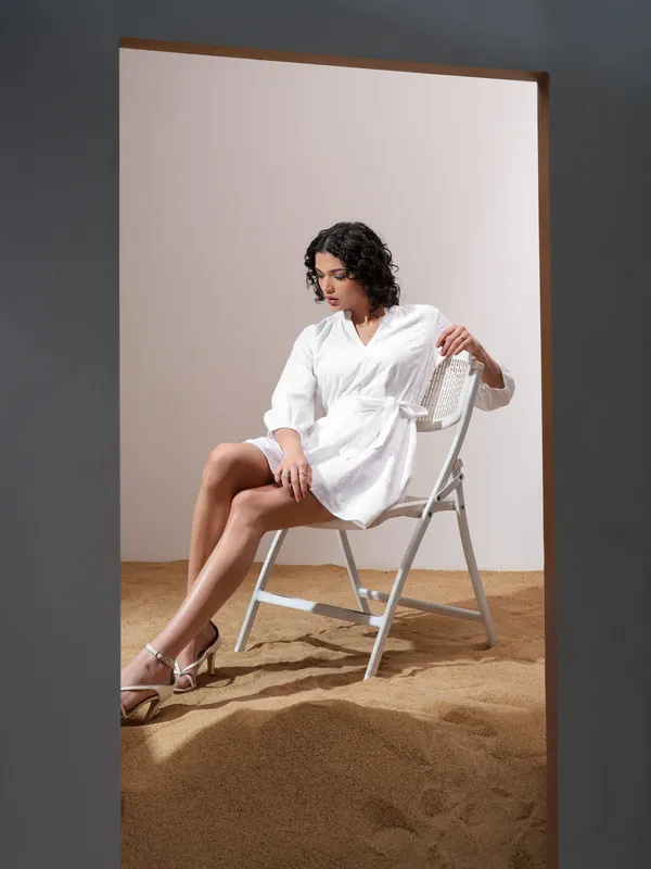 Tokyo Talkies Women White Solid A-Line Dress