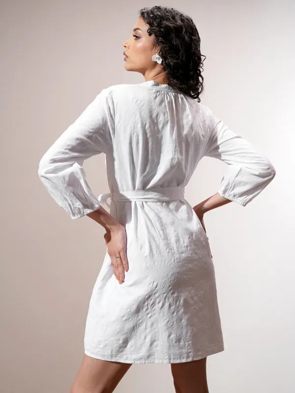 Tokyo Talkies Women White Solid A-Line Dress