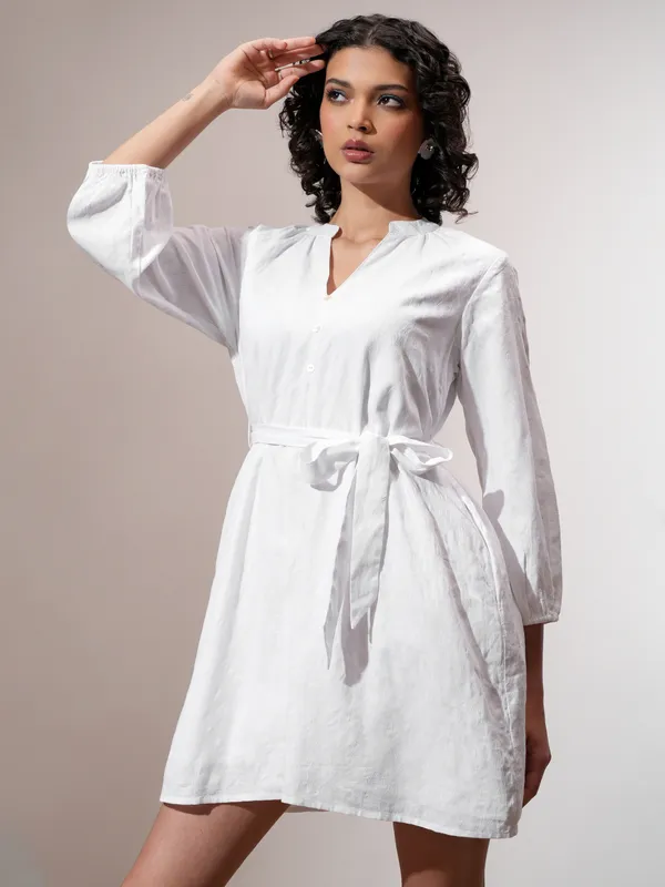 Tokyo Talkies Women White Solid A-Line Dress