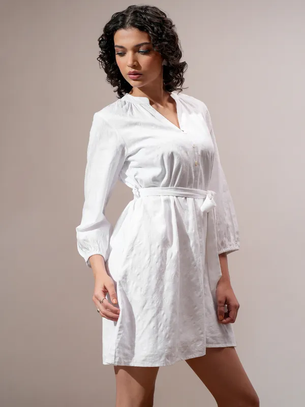Tokyo Talkies Women White Solid A-Line Dress