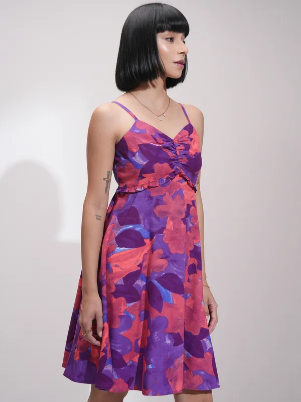 Tokyo Talkies Women Purple Printed Fit and Flare Dress