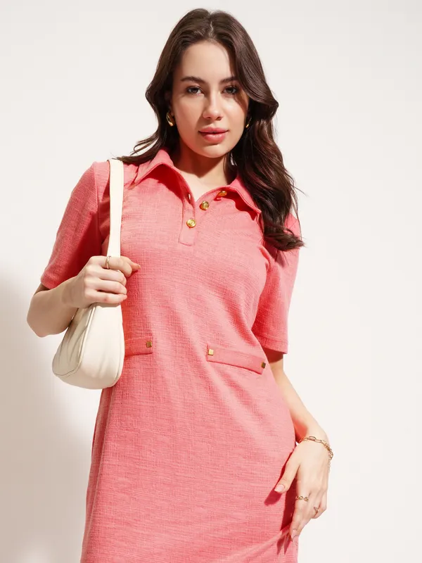 Tokyo Talkies Women Pink Solid Sheath Dress