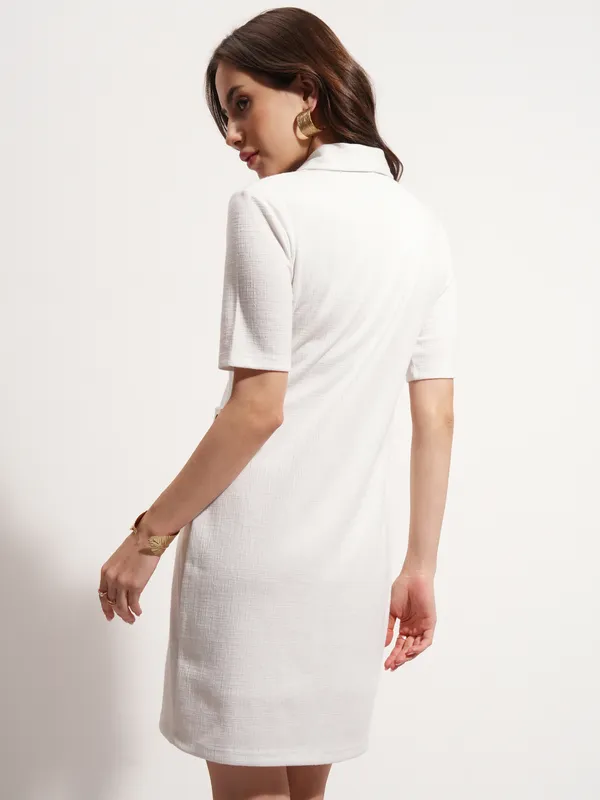 Tokyo Talkies Women White Solid Fit And Flare Dress
