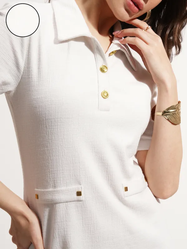 Tokyo Talkies Women White Solid Fit And Flare Dress