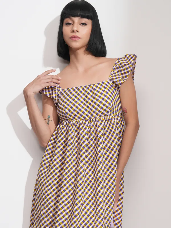 Tokyo Talkies Women Purple Checked Peplum Dress