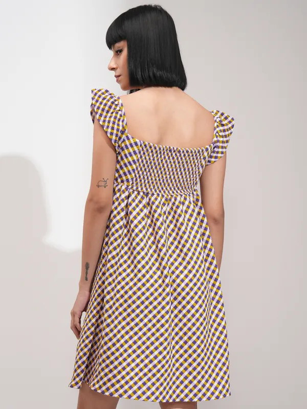 Tokyo Talkies Women Purple Checked Peplum Dress