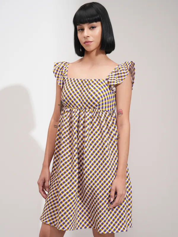 Tokyo Talkies Women Purple Checked Peplum Dress