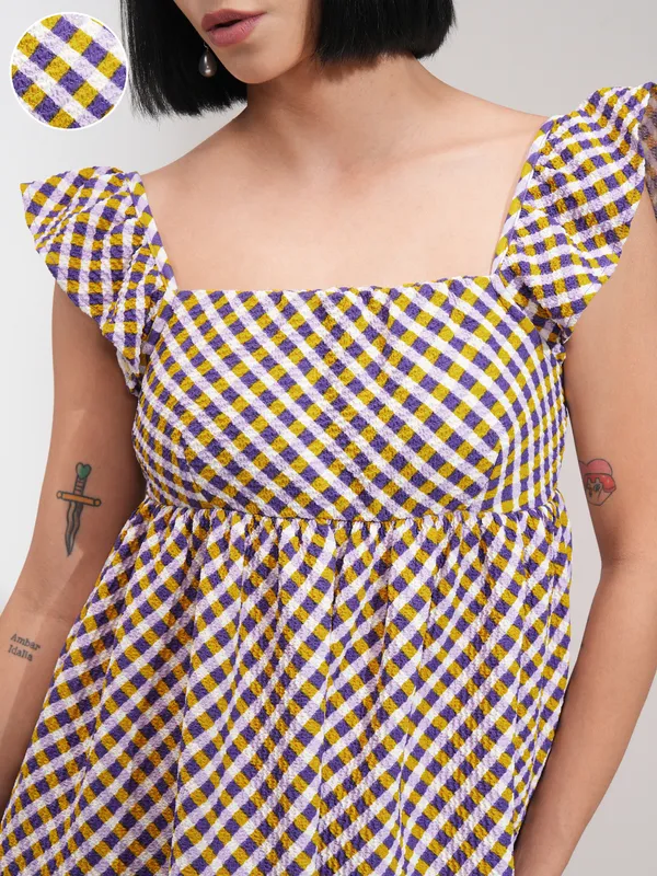 Tokyo Talkies Women Purple Checked Peplum Dress