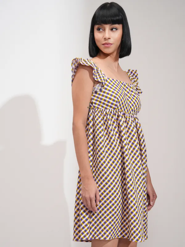 Tokyo Talkies Women Purple Checked Peplum Dress
