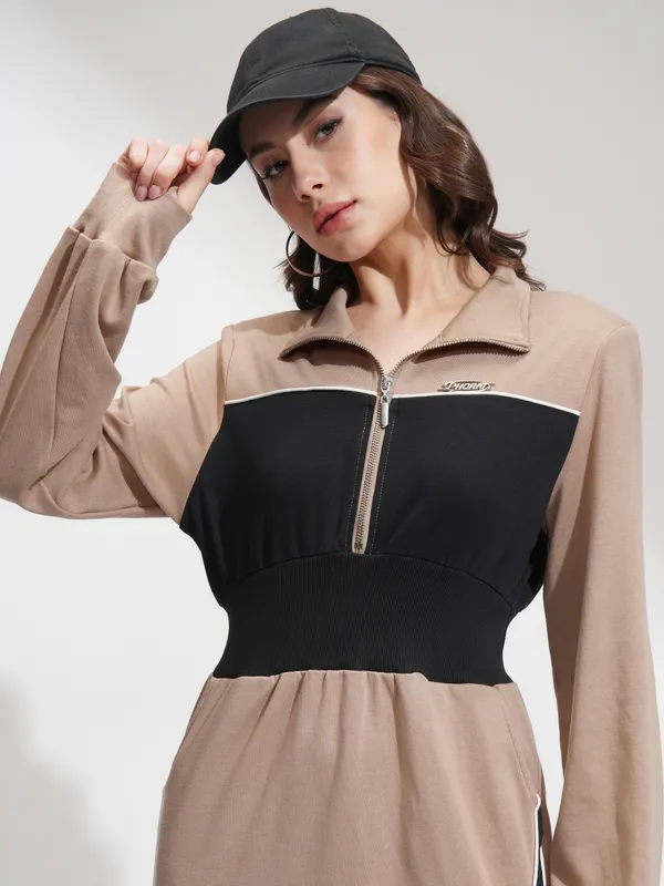 Tokyo Talkies Women Beige Solid Bodycon Dress