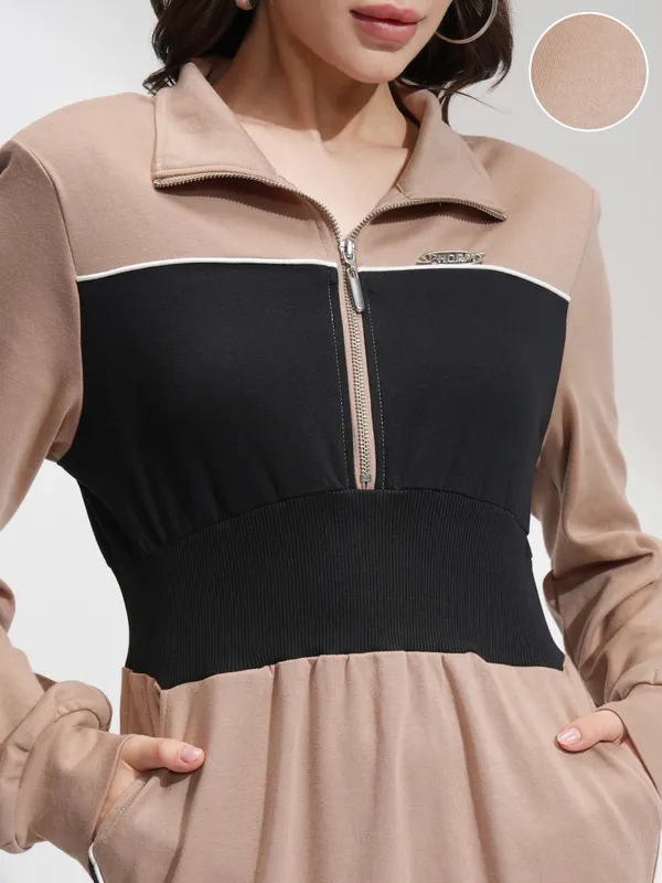 Tokyo Talkies Women Beige Solid Bodycon Dress
