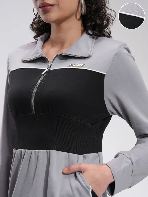 Tokyo Talkies Women Grey Solid Bodycon Dress