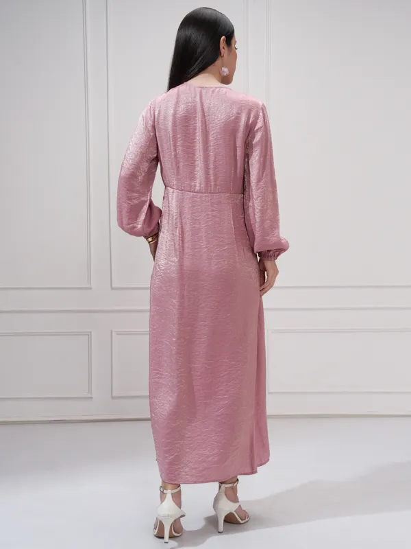 Tokyo Talkies Women Pink Self Design Wrap Dress