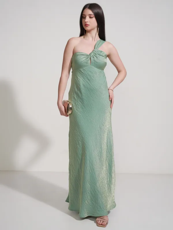 Tokyo Talkies Women Green Self Design Maxi Dress