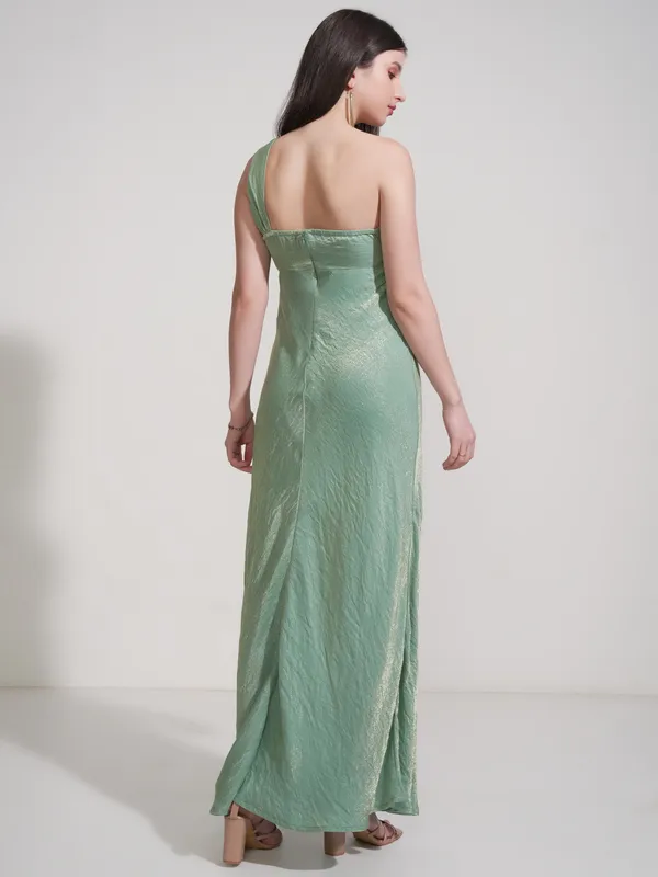 Tokyo Talkies Women Green Self Design Maxi Dress