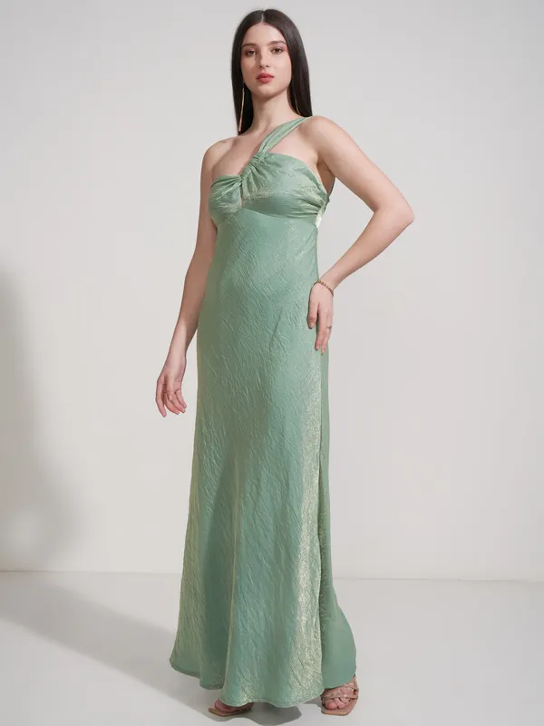Tokyo Talkies Women Green Self Design Maxi Dress